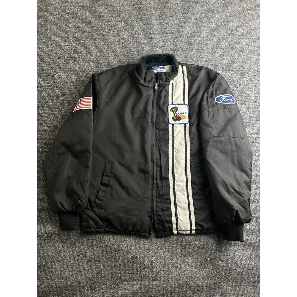 Mens Ford Cobra 1970s Style Racing Jacket Black Licensed, Size L